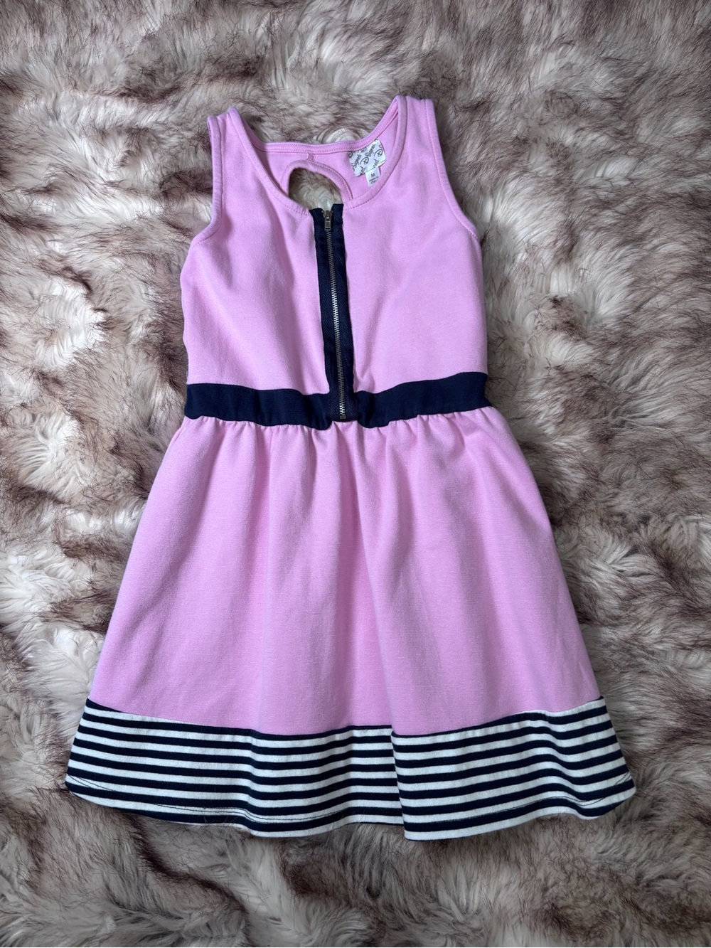 Girls Pink Sleeveless Dress with Stripe Trim